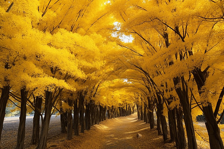 银杏古树道路两边的银杏树背景