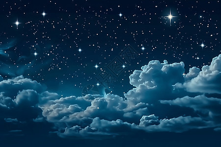 夜空中的星星月亮和云图片