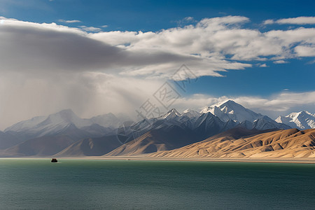 白沙山新疆湖泊景色背景