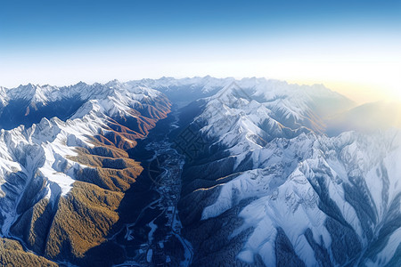 俯瞰雪山的美景背景图片