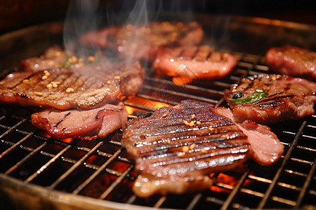 野外烧烤烤猪肉美食背景