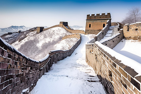 古代城墙建筑雪景高清图片