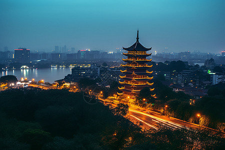 古都塔楼夜景图片