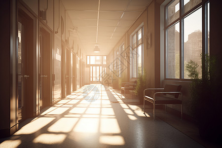 太阳直射干净的医院走廊背景