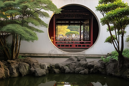 下雪屋檐古代风格园林背景