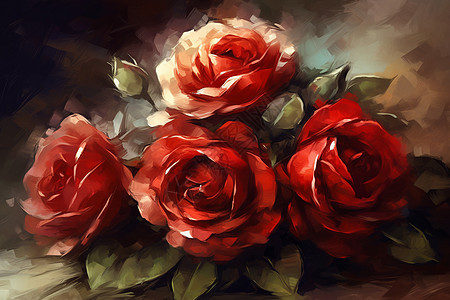 油画风盛开的玫瑰花图片