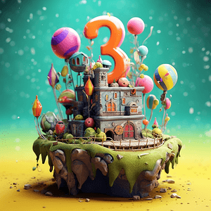 气球造型气球房子造型蛋糕插画