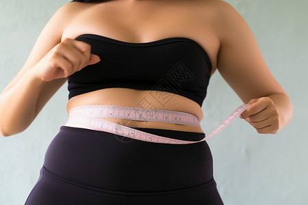 肥胖的女人测量腰围图片