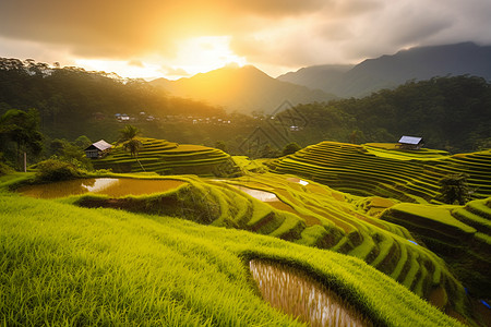 龙脊梯田郊外的农田风景背景