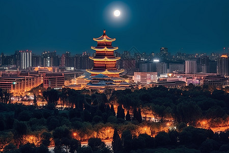 空中建筑夜晚的城市风景背景