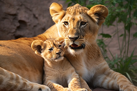 狮子和幼崽动物背景图片