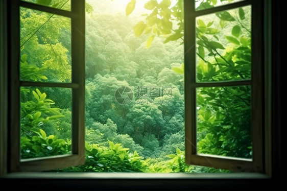 窗外的自然绿色森林图片