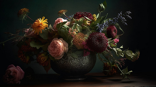 花瓶中的植物花朵背景图片