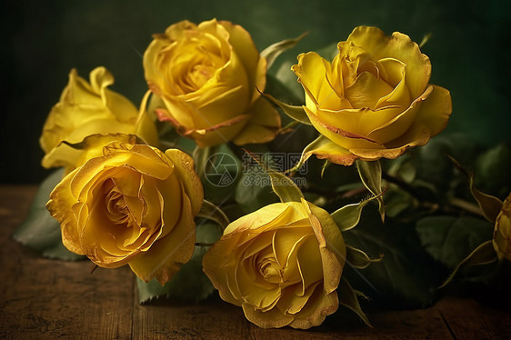 桌子上美丽的黄玫瑰图片