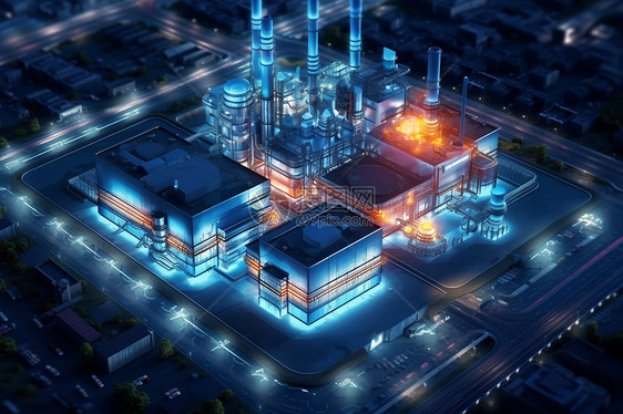 一个大型工厂综合体的空中鸟瞰图图片