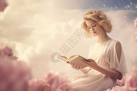 云端学习优雅的女生看书背景