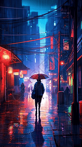 雨夜撑伞的人图片