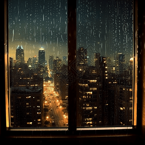 窗外被小雨笼罩的城市图片