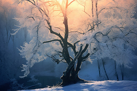 迎风傲雪的树枝图片