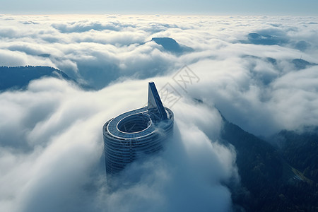 云朵中的建筑物图片