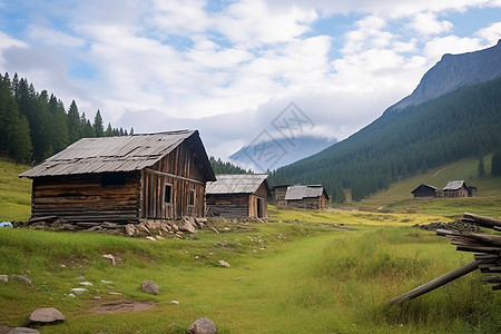 深山里的房屋背景图片