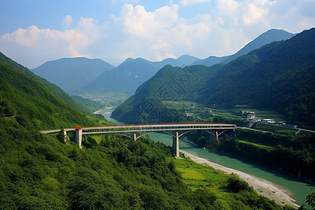 威尔士绿桥绿油油的山脉背景