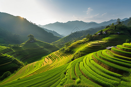 山坳间的梯田图片