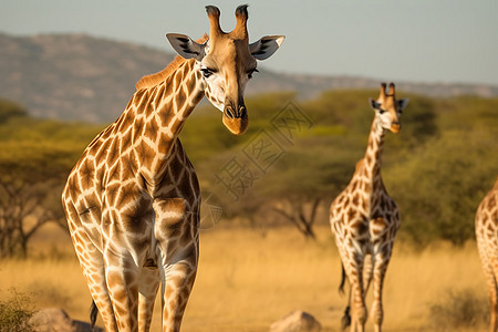 生活在荒野的长颈鹿背景图片