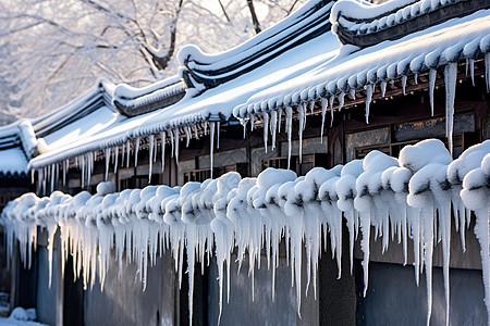 冬天建筑上的冰挂图片