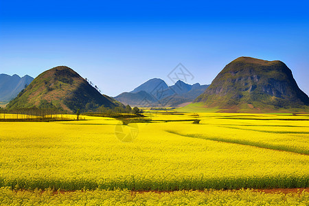 油菜花和远处的山峰图片