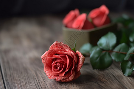 桌子上的美丽玫瑰花图片