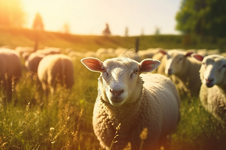 一群吃草的羊背景图片