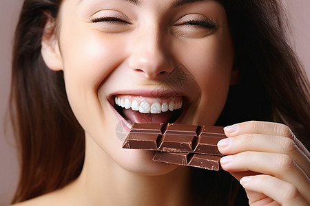享受吃吃巧克力的年轻女性背景