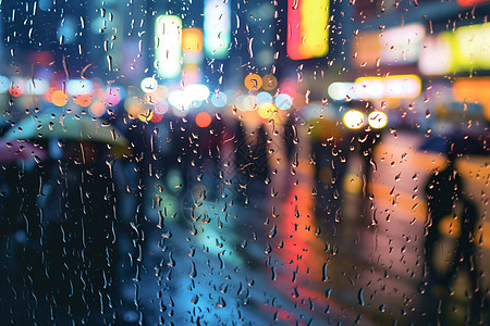 透明雨伞下雨的城市街头背景