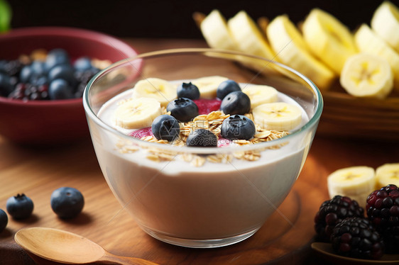 健康的水果燕麦酸奶图片