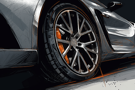 汽车轮胎的低角度草图图片