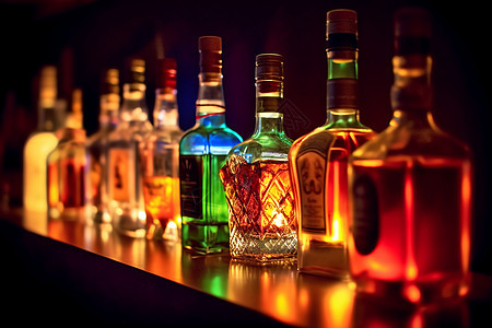 酒吧里排列整齐的洋酒背景图片