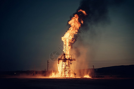 郊区的燃烧油井图片