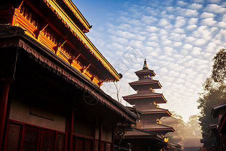 高清街景素材日出时的古代历史建筑背景