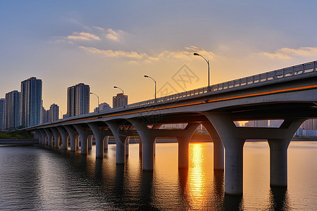 日落时城市交通的桥梁建设图片