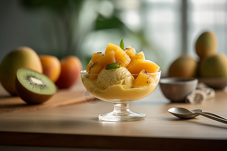 新鲜制作的芒果冰糕甜点图片