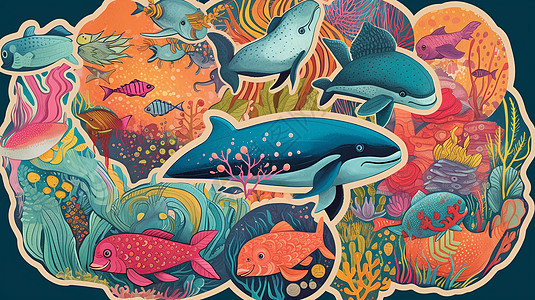 异想天开的海洋动物贴纸图片