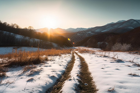 户外的积雪融化背景图片