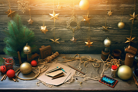 圣诞节书桌布置场景背景图片