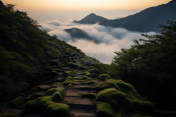 夏季清晨山峰的云海图片