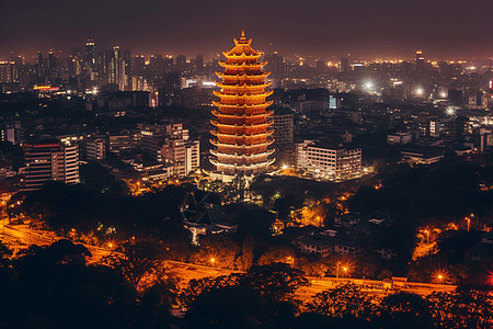 文通塔夜晚的塔楼景观背景