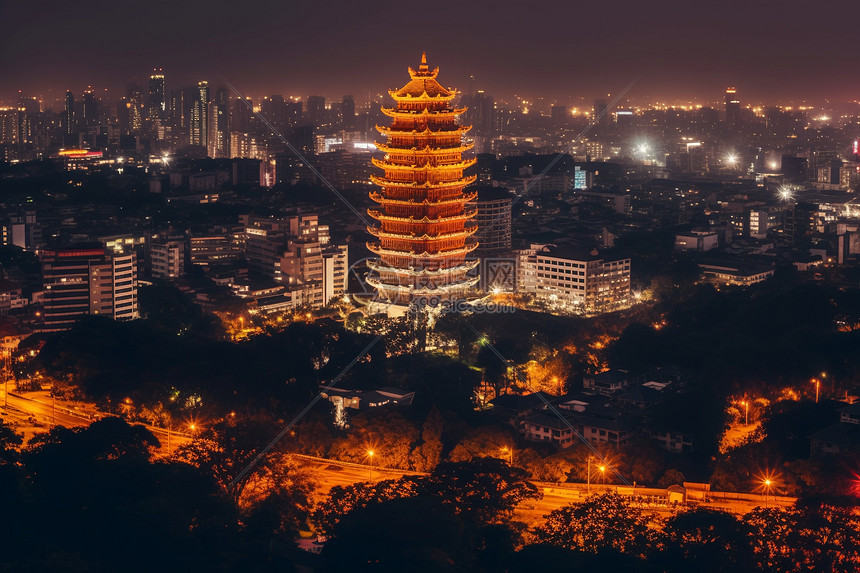 夜晚的塔楼景观图片