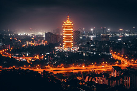 夜晚的古风楼宇图片