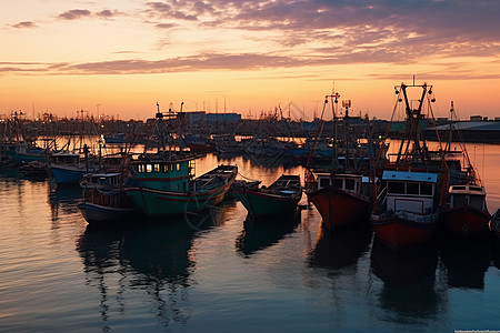渔港的渔船风景图片