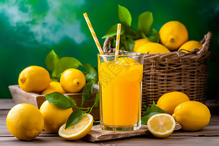 新鲜榨汁的柠檬汁图片